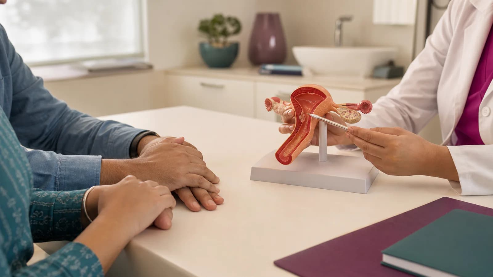 Illustrative fertility consultation using an anatomical uterus model
