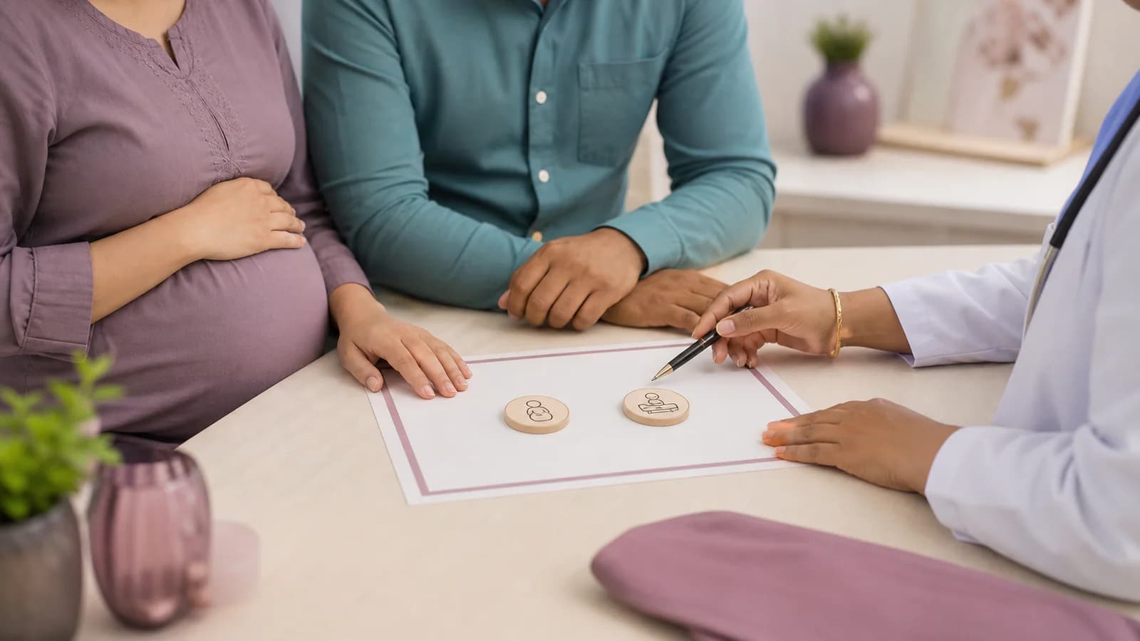 Illustrative birth-planning consultation with an expectant couple
