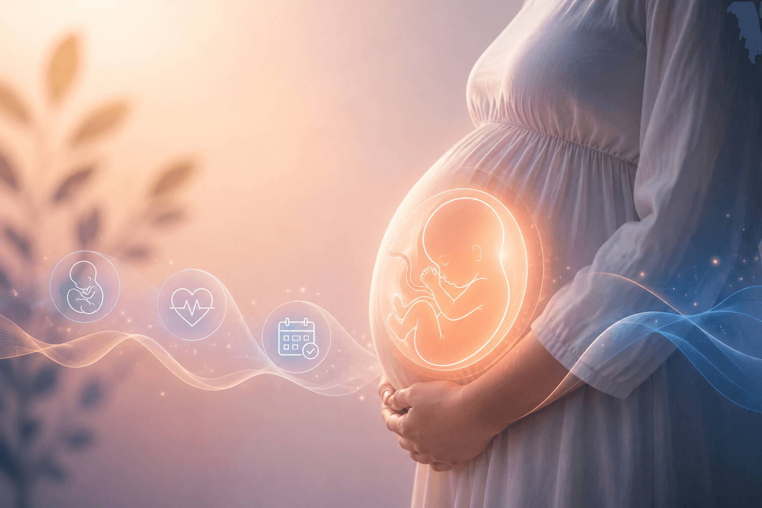 Pregnant woman with antenatal monitoring symbols