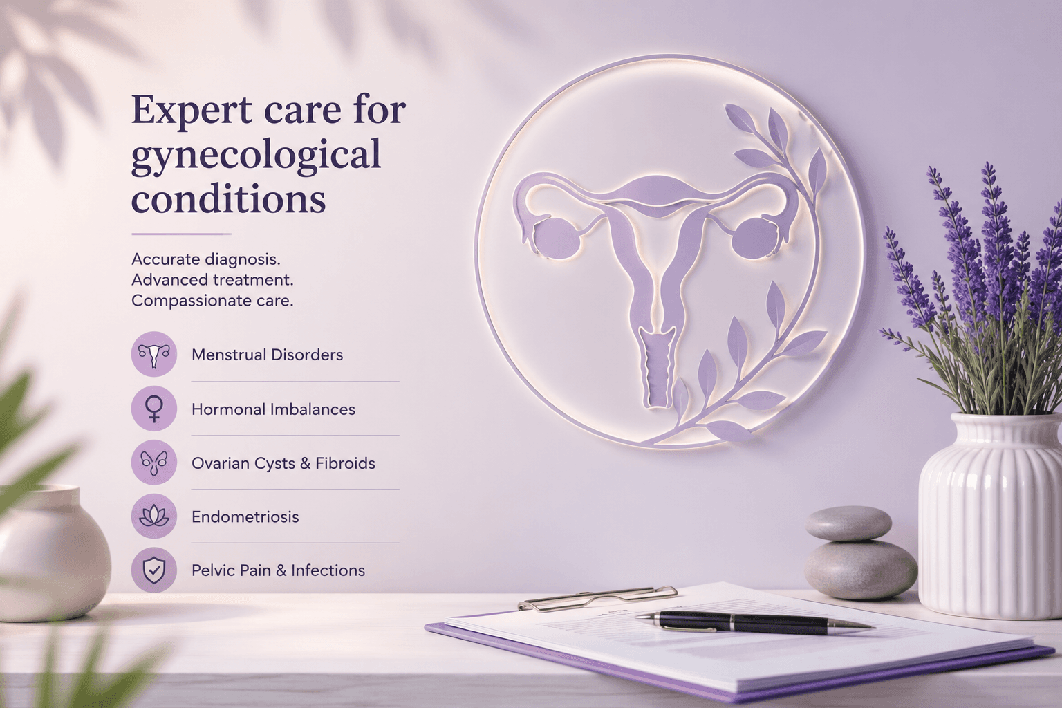Gynecological care illustration with female reproductive anatomy